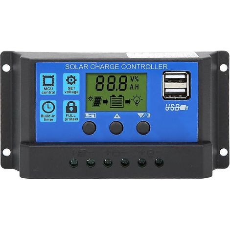 Solarmodul-Laderegler mit LCD-Display, Akkuladesteuerung, zwei USB-Ausgängen (12 V/24 V, 30 A)
