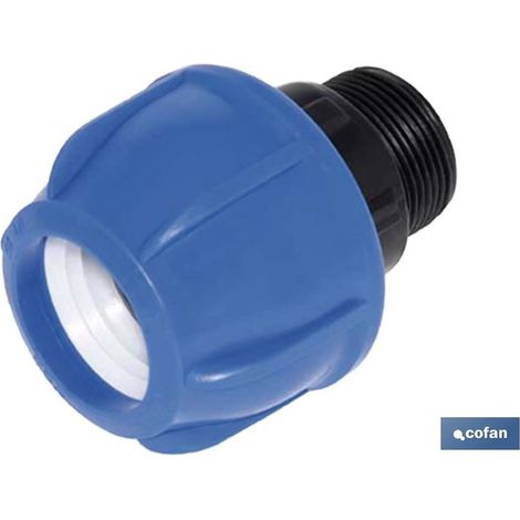 Raccord fileté mâle PP 50 x 1 1/4" PN16, pression 16 bar, joint EPDM, couleur noire