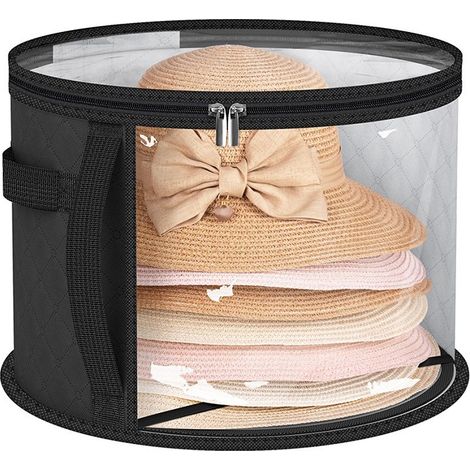 Boîte de rangement ronde pliable pour chapeau, grande boîte de voyage avec housse anti-poussière, noir et gris, 12 L, 42 x 42 x 26,5 cm (1/5)