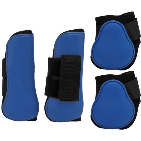 Lot de 4 protège-jambes pour chevaux, confortables et en néoprène PU, pour l'entraînement au saut d'obstacles et aux courses, bleu, taille M. (1/5)