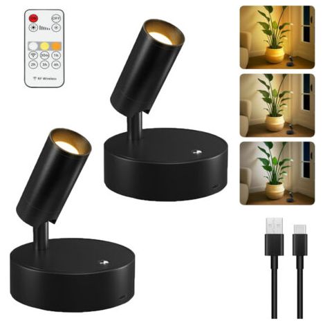 BARKBUSTERS Lot de 2 spots d'intérieur magnétiques, variateur tricolore, rotation à 350°, lampe murale rechargeable pour peinture et lecture (noir) (1/5)