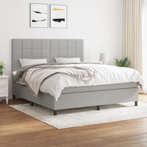 Lit adulte,Lit avec Sommier et Matelas confortable pour Chambre,Ensemble Lit à sommier tapissier Gris clair 160x200cm Tissu -BVN38762 (1/5)