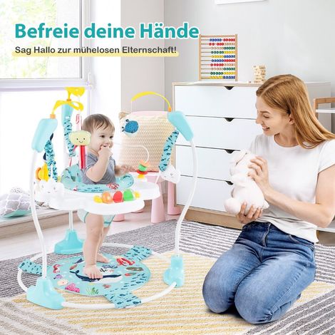 Baby Activity Center with Interactive Toys Musical Tray, Height Adjustable Baby Spinning Top Blue (1/5)