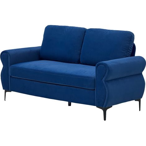 Divano 2 posti blu in tessuto 173,5 cm con struttura in metallo e legno (1/5)