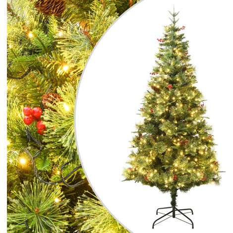 Weihnachtsbaum mit Beleuchtung und Kiefernzapfen Grün 120 cm