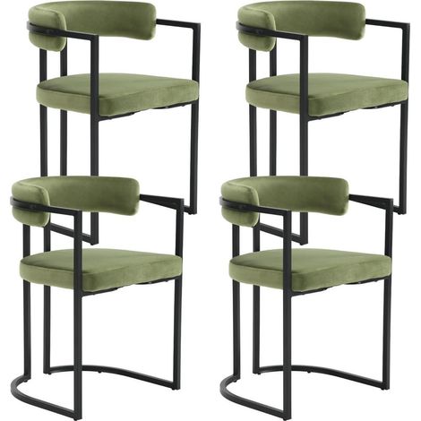 Lot de 4 chaises de salle à manger en velours vert, pieds métal noir, design moderne (1/5)