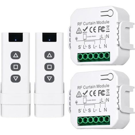 2 Pièces Module Volet Roulant Sans Fil, Kit De Modernisation Sans Fil Pour Volet Roulant, Interrupteur Pour Volet Roulant Avec 2 Télécommande, Portée Jusqu'À 100 M, Pour Volets Roulants, Stores (1/5)
