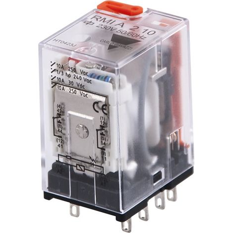 Relais de puissance 4 RT – Bobine 230V c.a. enfichable – Courant de commutation 5A – Pour tableau électrique – Carlo Gavazzi (1/2)