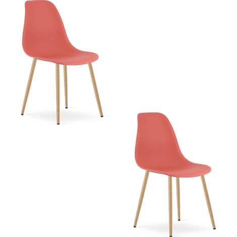 Chaise - Leobert - Wat - Rouge Cinabre/Pieds Naturels - 46 X 51 X 84 Cm - Lot De 2 (1/5)