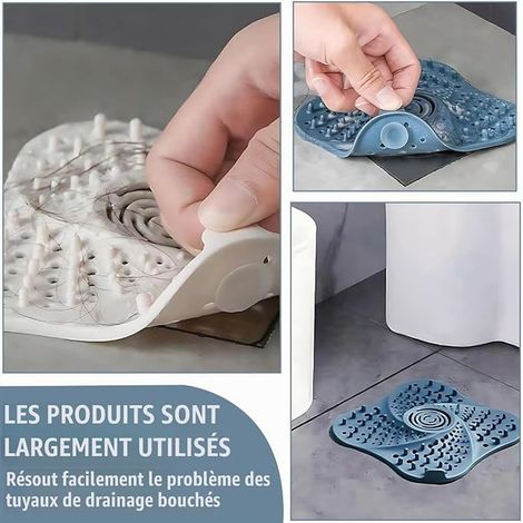 Filtres de Drain, Attrape-Cheveux, Filtres de Drain en Silicone pour la Cuisine, Adapté pour Éviers de Cuisine et de Salle de Bain (Bleu, Blanc, Noir, Gris) (1/4)