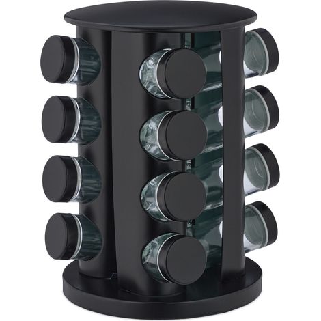 Set di 16 barattoli per spezie girevoli design moderno sala da pranzo pratica conservazione 30 x 30 x 30 cm in acciaio inossidabile nero 130012358