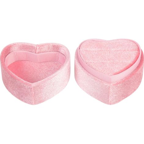 Herzförmige Ringbox aus rosa Samt, leicht und schützend, für Hochzeiten und Heiratsanträge, mit Schaumstoff und Bändern zur sicheren Aufbewahrung. (1/5)