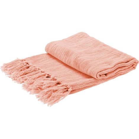 Rebecca Mobili Coperta In Cotone Copridivano Rosa in Cotone Decorata con Frange