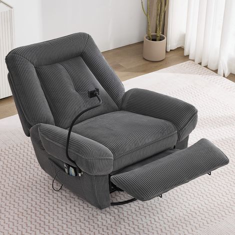 Sillón reclinable eléctrico para TV, sillón de masaje con función de masaje y calefacción, giratorio 360°, mecedora para sala de estar, puerto USB con soporte para teléfono, color gris. [SKU anterior: (1/5)