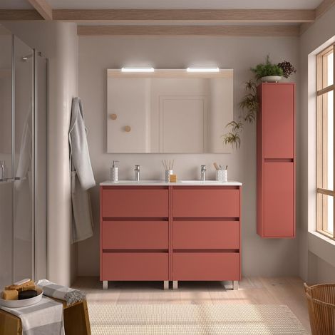 Meubles de salle de bains NOJA 1200 3 tiroirs RED SATIN + plan vasque (1/2)