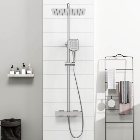 OCEAN Colonne de douche thermostatique avec pomme de douche 30 cm en acier inox, douchette en ABS 3 modes, hauteur réglable, chrome