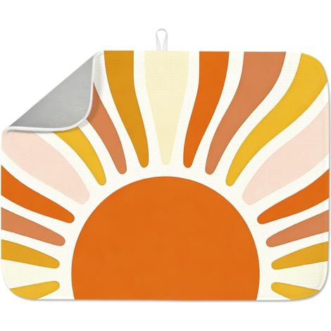 Boho Sun Tapis de séchage pour vaisselle d'été 45 x 60 cm Tapis de séchage vintage absorbant le soleil abstrait Tapis de séchage pour vaisselle arc-en-ciel rayures soleil pour table comptoir (1/5)