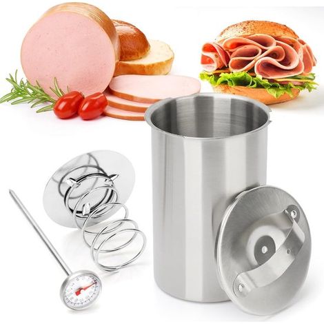 Stampo per polpette, cuociprosciutti, cuociprosciutti a pressione, pressa per carne in acciaio inox per carne sana e fatta in casa con termometro (1/4)