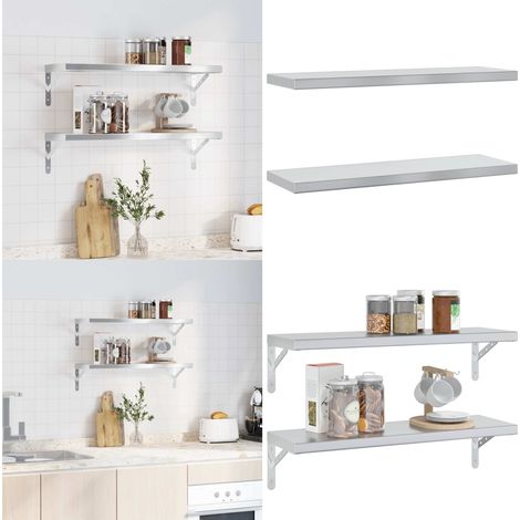 Wandregale 2 Stk. 75x23,5x3 cm Silbern Edelstahl - Wandregal - Edelstahlregal - Schweberegal - Wohnraumorganisation - Platzsparend - Home & Living (1/5)