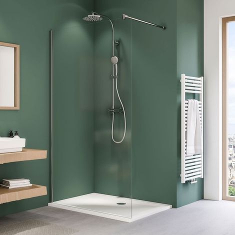 Breuer Entra Duschwand alleinstehend 1000mm mit 90 Grad Stabilisator Klarglas mit CER+ Antikalk., Aluminium Chromeffekt (1/3)