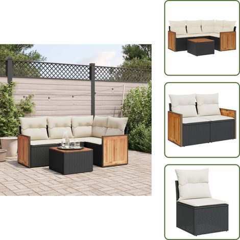 The Living Store 5-tlg. Garten-Sofagarnitur mit Kissen Schwarz Poly Rattan - Gartenmöbel Set - Rattan Möbel - Outdoor Lounge - Esstisch - Sofagarnitur (1/5)