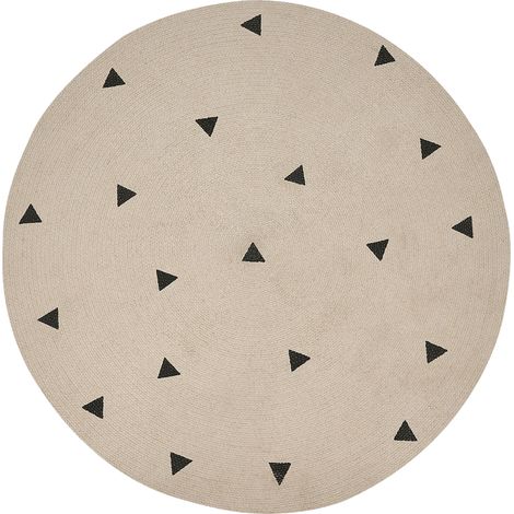 Alfombra redonda de algodón con patrón geométrico 140 cm beige Durg