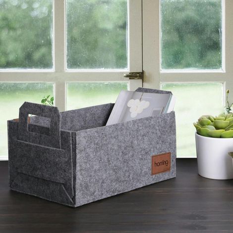 Panier de rangement gris en feutrine – avec poignées (1/4)