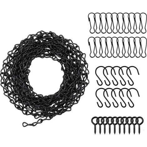 Chaîne de Suspension Noire de 5M avec 10 Crochets et 20 Clips et 10 Crochets à Vis pour Suspendre Mangeoires Bains d'oiseaux Jardinières Tableaux D'affichage Tableaux Noirs et Plus (1/5)