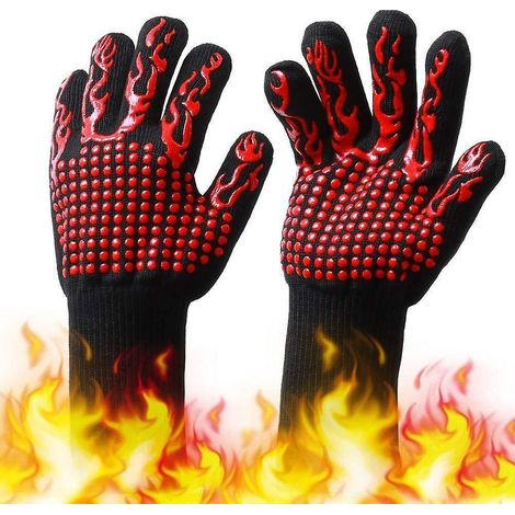 Grillhandschuhe mit rutschfestem Silikonstreifen, hitzebeständige Ofenhandschuhe, geeignet für Grills bis 500–800 °C (1/5)