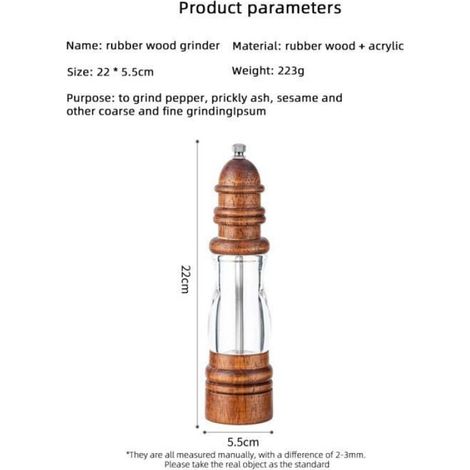 Lot de 2 Moulin à poivre, mécanisme céramique, corps bois massif, pour sel et poivre, cuisine (1/4)