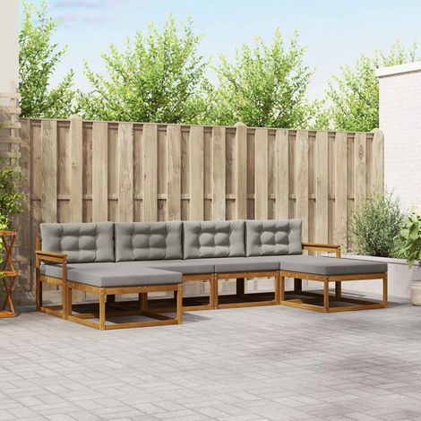 vidaXL Outdoor-Sofagarnitur mit Kissen 6 pcs Natürlich und Hellgrau (1/5)