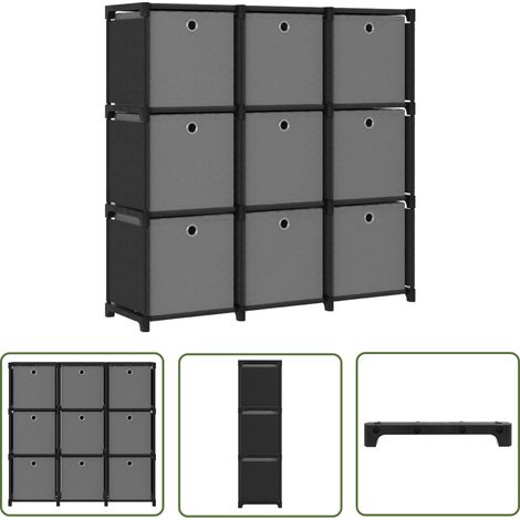 Furniture Limited - Étagère à 9 cubes avec boîtes Noir 103x30x107 (1/5)