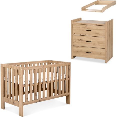 Monmobilierdesign – Ensemble bébé commode à langer et lit évolutif 120x60 – MDF et aggloméré – Lit réglable sur 3 niveaux – Fabrication européenne