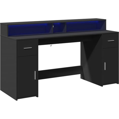 LED-Schreibtisch Schwarz 160x55x91 cm Holzwerkstoff vidaXL (1/4)