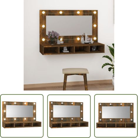 The Living Store Armoire à miroir avec LED Chêne fumé 90x31,5x62 cm - Meuble De Salle De Bain - Meuble Lavabo - Armoire Miroir - Éclairage Led - Rangement Cosmétique (1/5)
