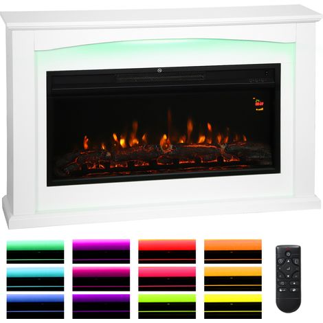 HOMCOM 1000W/2000W Inset Electric Fire and Mantel Reach up to 30 m², White (1/5)