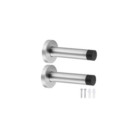 Lot de 2 butées de porte murales Butées de porte robustes en acier inoxydable avec tampon en caoutchouc Butées de porte avec vis et chevilles pour l'intérieur, pour protéger les murs - Crezuo