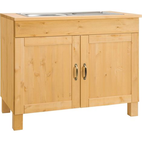 AlbyMeuble évier 100 cm avec 2 portes en pin teinté (1/3)