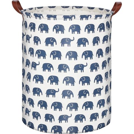 Panier à linge pliable 63L, imperméable, avec anse, motif éléphant. (1/5)