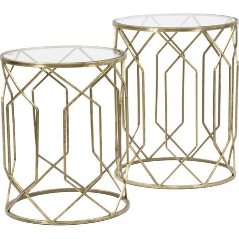 Lot de 2 Tables d'Appoint "Tunis" 53cm Or (1/5)