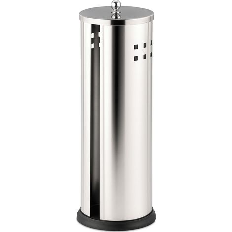 Rangement pour Papier Toilette, 3 Rouleaux, H x P : 37 x 14,5 cm, INOX, Support Debout argenté (1/5)