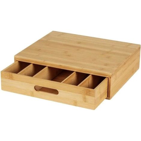 Orion91® - Bamboo Storage Drawer Organizer, 33 x 28 x 8.7cm, 1 Drawer for Coffee Capsule Storage, Eco-Friendly, Stylish Design, Compatible with Dolce Gusto and Similar Capsules, Perfect for Kitchen or (1/5)