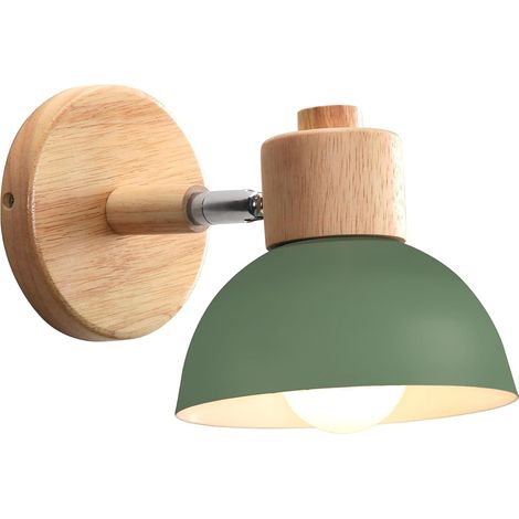 Modern Retro Wall Lights Nordic Wall Lamp 15CM Wood Metal Wall Sconce Adjustable Angle Simple For Bedroom Living Room (Green) E27 (1/5)