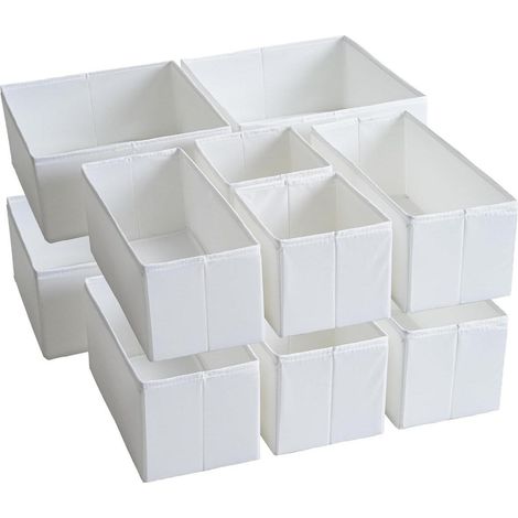TYEERS Schubladen-Organizer Set 12er Waschbar Weiß Stoff StringUtils Badezimmer (1/5)