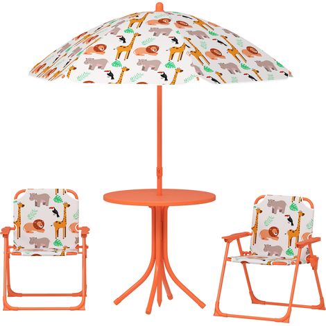 AIYAPLAY Set da Esterno per Bambini con 2 Sedie, Ombrellone e Tavolino Arancio