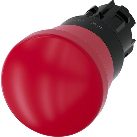 Siemens Pulsador de seta de parada de emergencia, 22mm, redondo, Plástico, rojo, 3SU10001HA200AA0