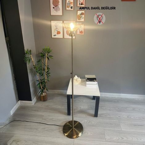 Lampadaire Evoris Verre, Moderne, Lampadaire pour Salon, Chambre à Coucher, Chambre d'enfant avec Douille E27, Largeur 37 cm, Abat-jour Réglable, Lampadaire avec Tablette et Variateur (1/4)