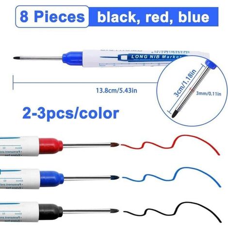 8 Pièces Marqueur Indélébile Pointe Fine, Marqueur Permanent Pointe Fine, Feutre Permanent Pointe Fine de 30 mm Marqueur Pointe Longue pour Bois, Metal, Bricolage Outillage (Bleu Rouge Noir) (1/3)