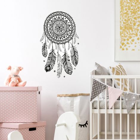 Sticker décoratif, illustration d'un attrape rêve noir sur un fond blanc, 68 cm X 48 cm (1/2)