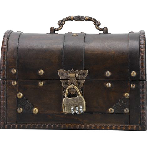 Boîte à bijoux vintage en bois, fabriquée à la main, avec serrure à code.